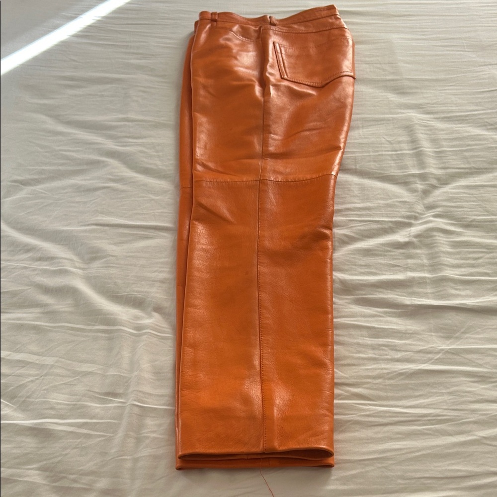 Women's Orange Faux Leather Pants